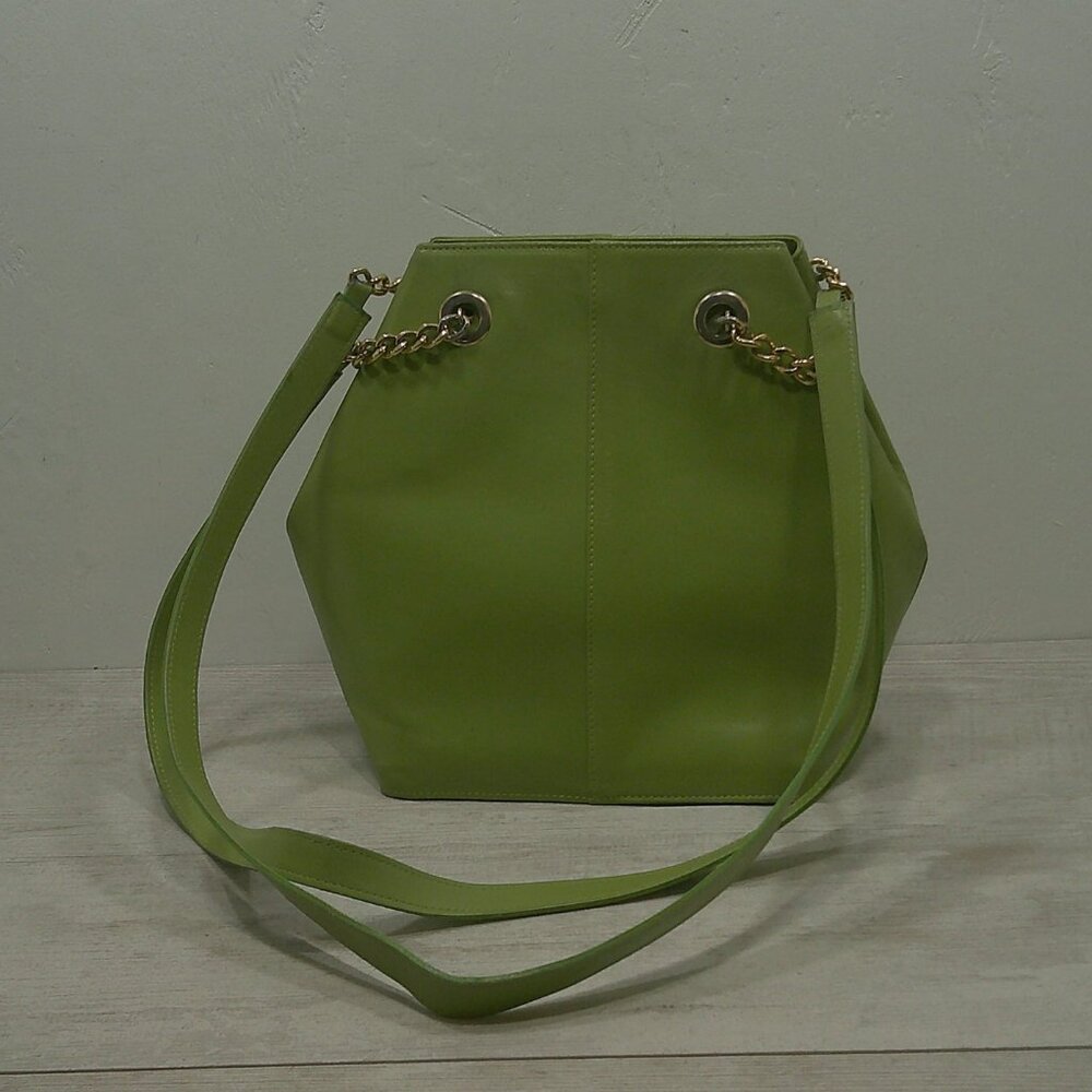 Vintage Nordstrom Made in Italy Green Leather hexagonal Bag Purse Pocketbook - Picture 3 of 14